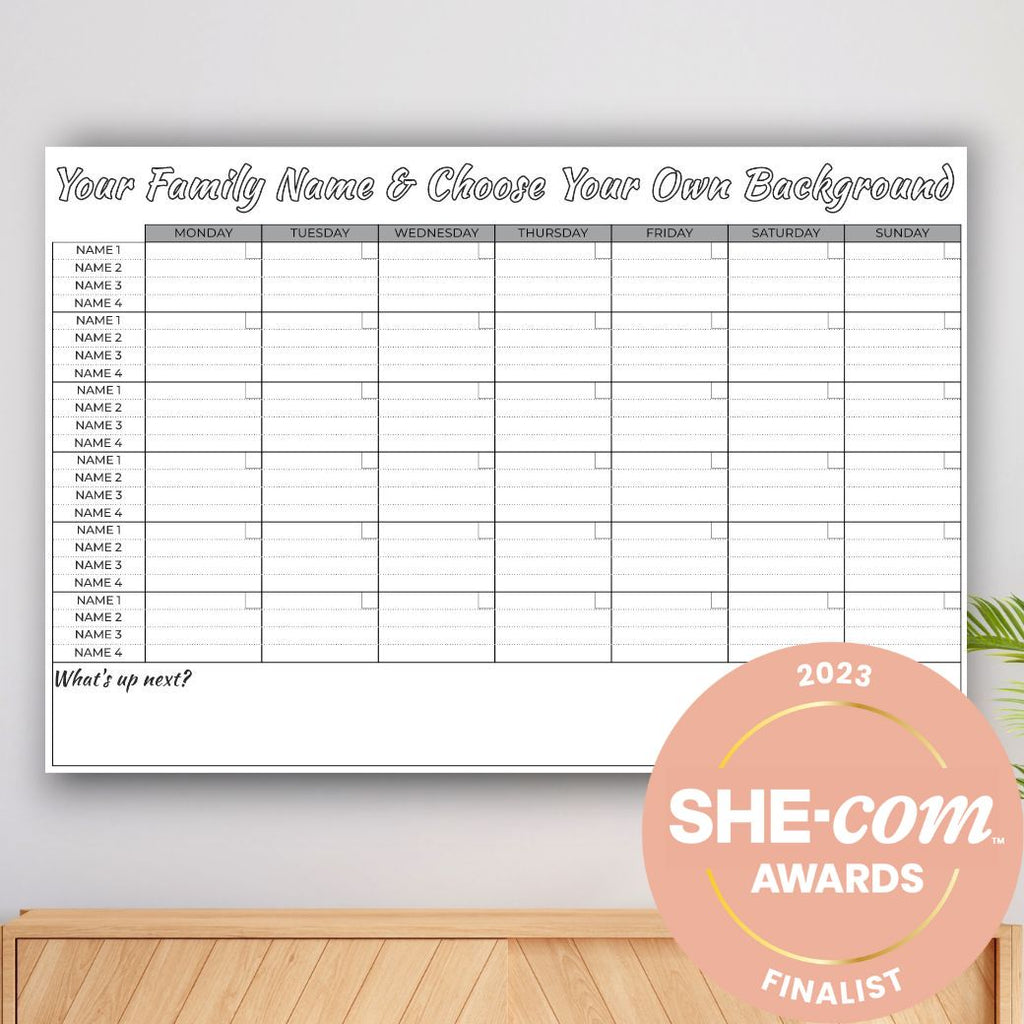 personalised acrylic monthly wall planner with the choice of your own backgroundAward winning personliased acrylic monthly wall planner for families | Mikki and Me