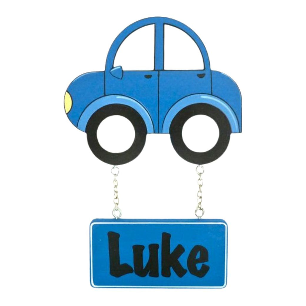 Kids personalised, decorative, and hand made door plaque - Car Blue - Mikki & Me Kids