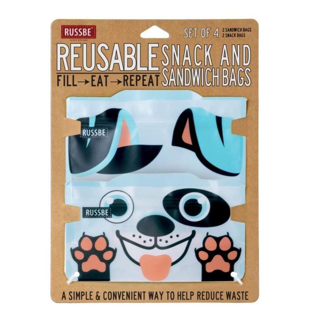 blue dog russbe reusable sandwich snack bags 4 pack kids store - Mikki and Me