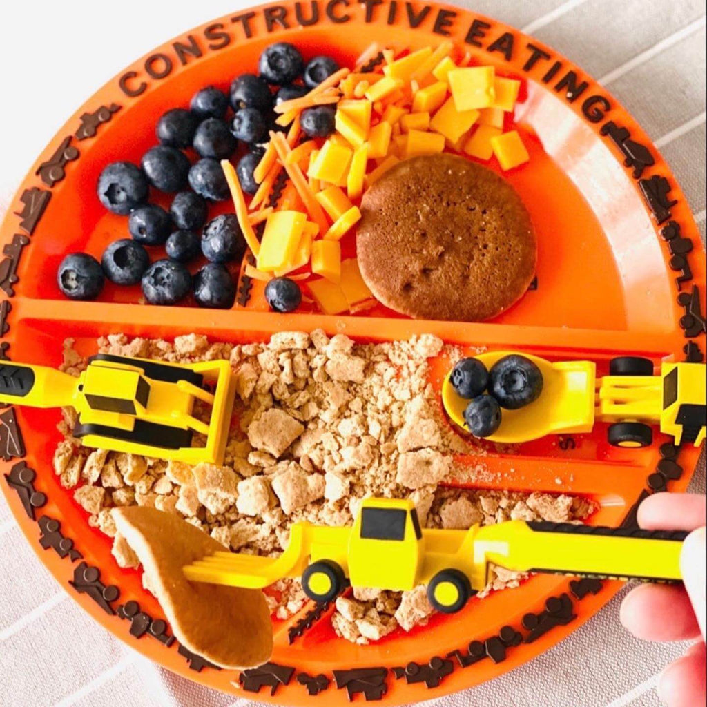 Construction themed utensils for kids Mikki and Me