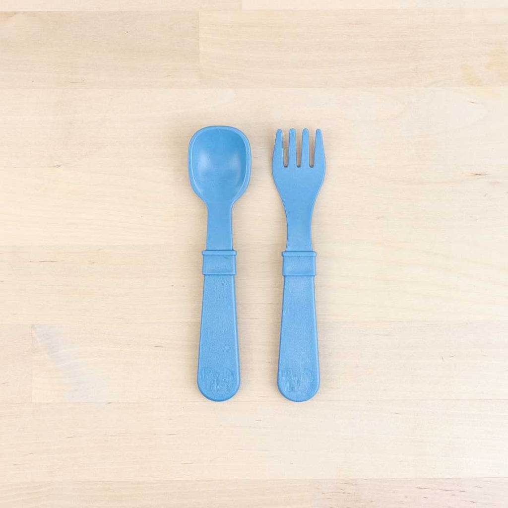denim Replay spoon and fork set made out of recycled plastic   Mikki and Me Kids