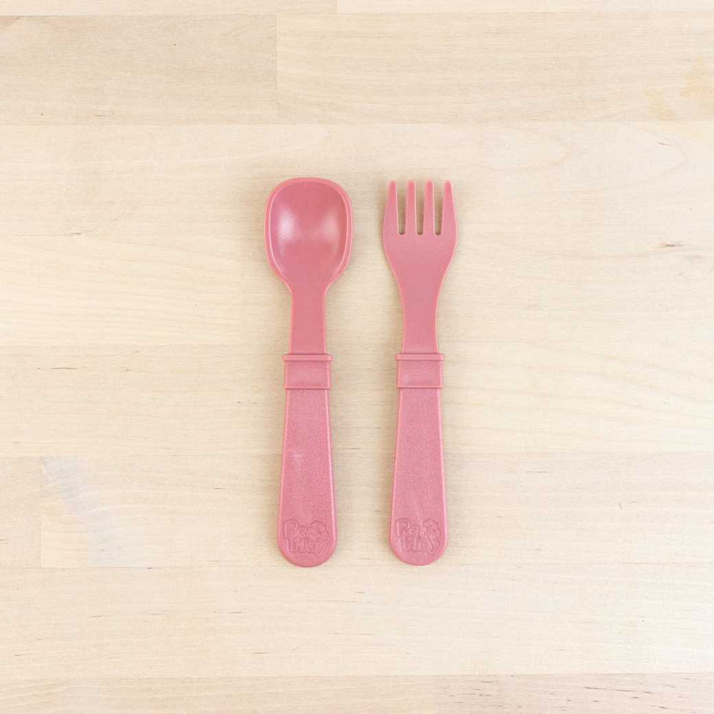 desert soft pink Replay spoon and fork set made out of recycled plastic   Mikki and Me Kids