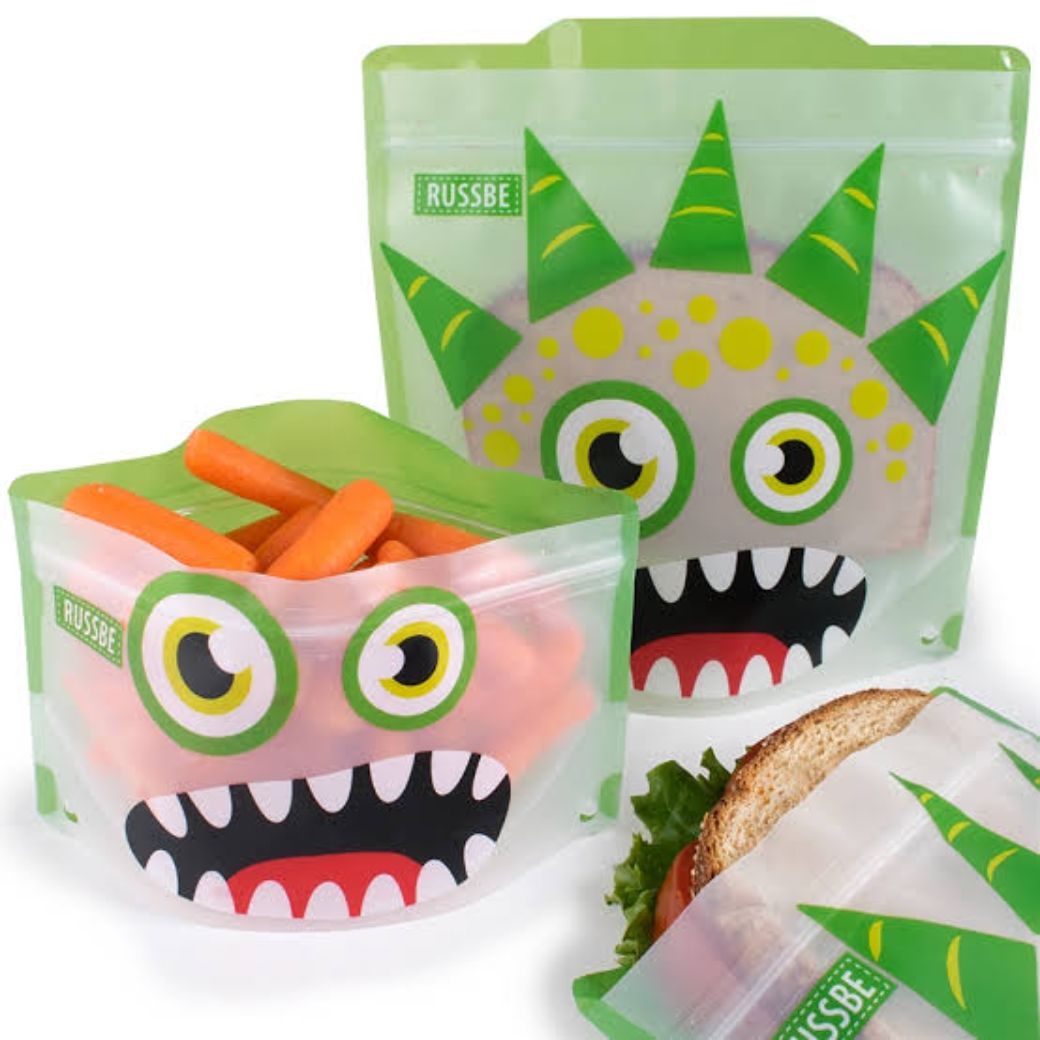 green monster russbe reusable sandwich snack bags 4 pack kids store - Mikki and Me