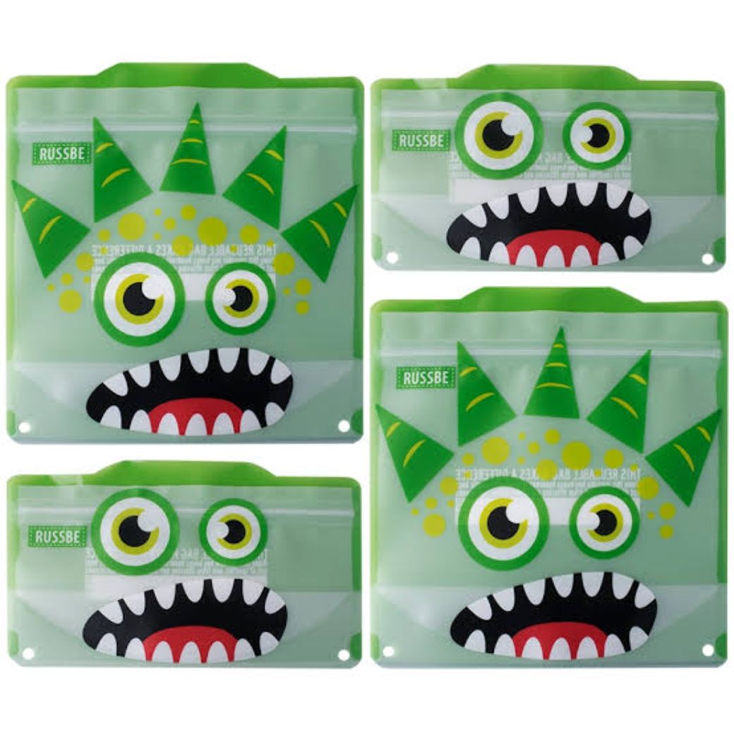 green monster russbe reusable sandwich snack bags 4 pack kids store - Mikki and Me