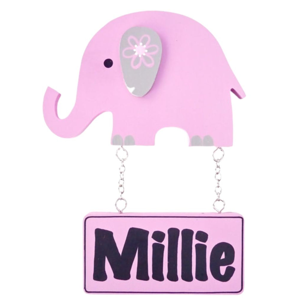 Kids personalised, decorative, and hand made door plaque - Pink Elephant - Mikki & Me Kids