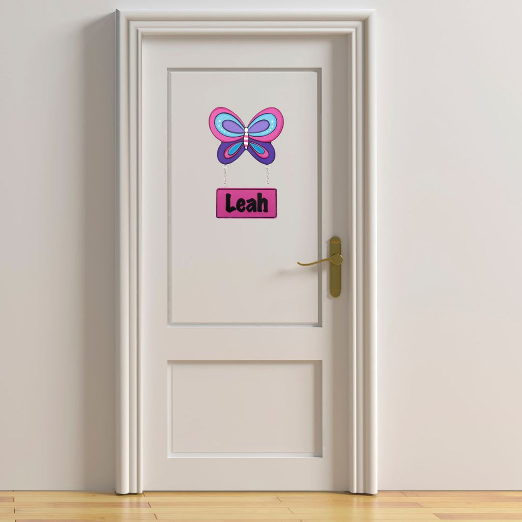 purple butterfly Kids personalised, decorative, and hand made door plaque  - Mikki & Me Kids
