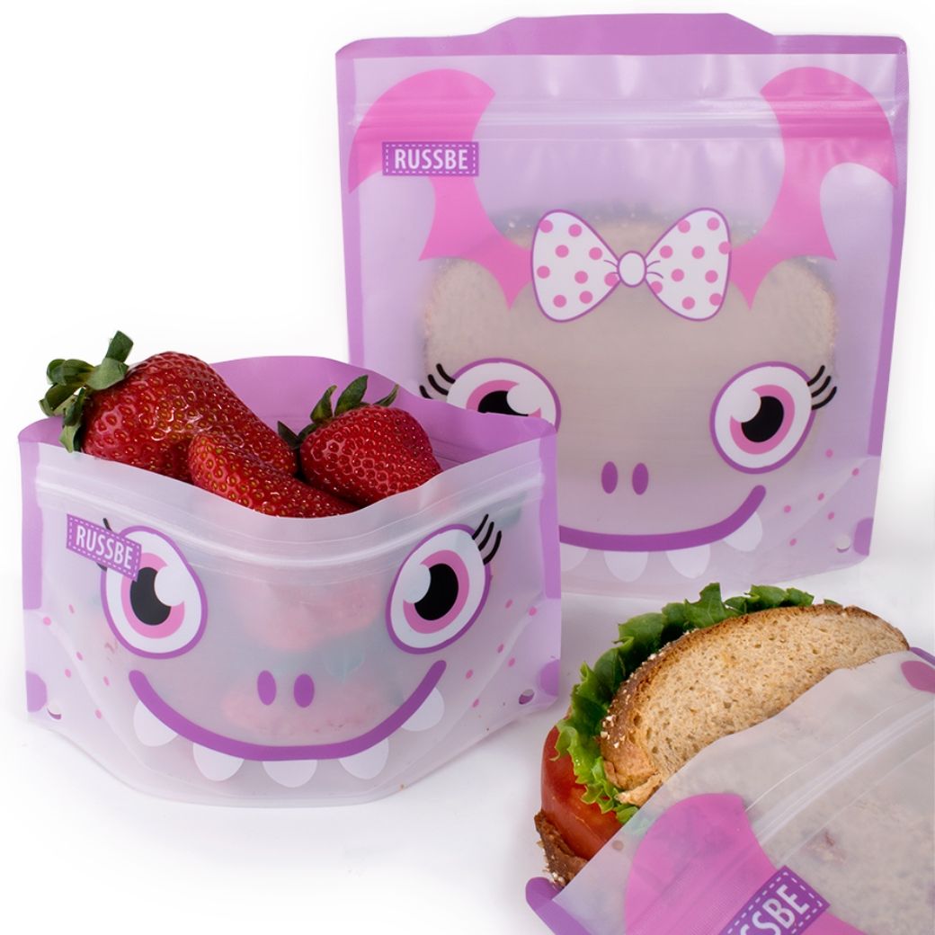 purple monster russbe reusable sandwich snack bags 4 pack kids store - Mikki and Me