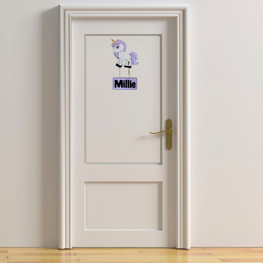 Kids personalised, decorative, and hand made door plaque - Unicorn Mauve - Mikki and Me Kids