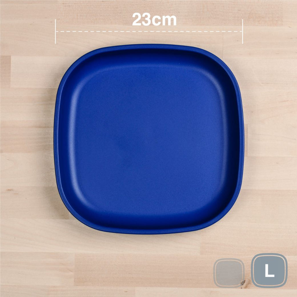 navy blue replay large flat plate made out of recycled plastic for kids, adults and picnics- Mikki and Me Kids