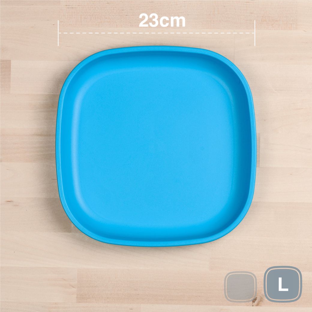 sky blue replay large flat plate made out of recycled plastic for kids, adults and picnics- Mikki and Me Kids