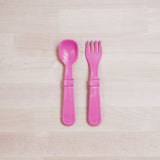 bright pink Replay spoon and fork set made out of recycled plastic Mikki and Me Kids