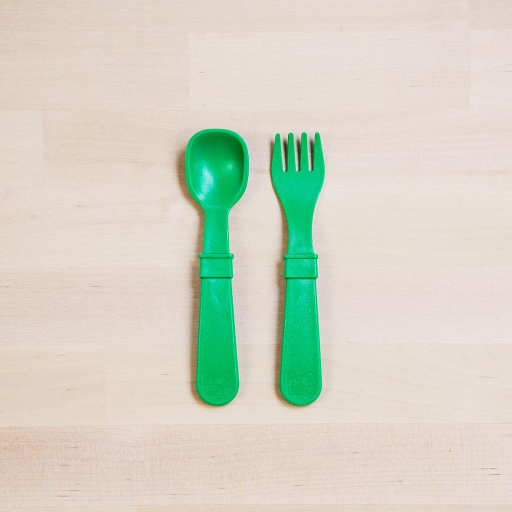 kelly green Replay spoon and fork set made out of recycled plastic   Mikki and Me Kids