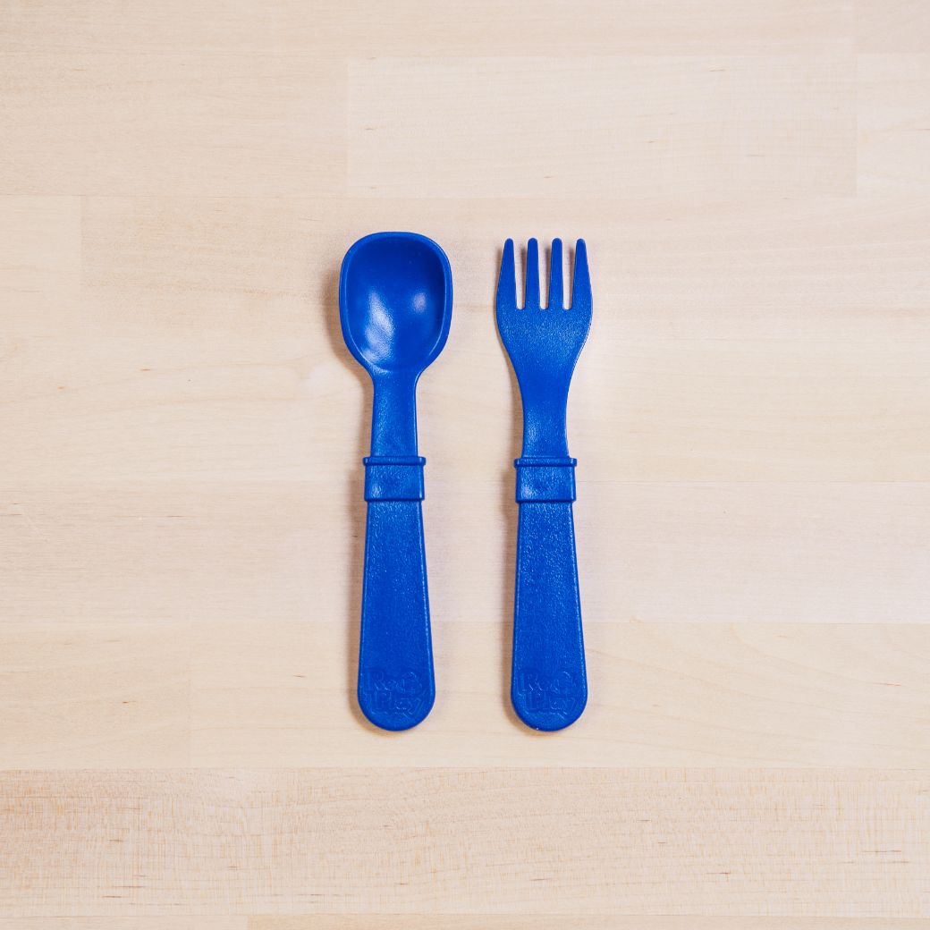 navy blue Replay spoon and fork set made out of recycled plastic Mikki and Me Kids