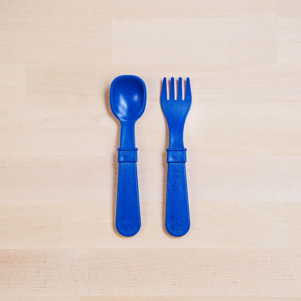 navy blue Replay spoon and fork set made out of recycled plastic   Mikki and Me Kids