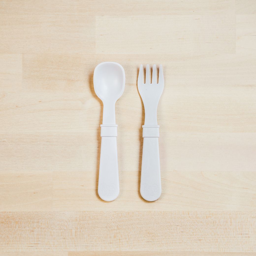 white Replay spoon and fork set made out of recycled plastic Mikki and Me Kids