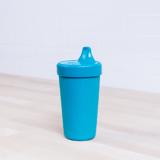 No spill teal Replay no spill sippy cups made out of recycled plastic Mikki and Me Kids
