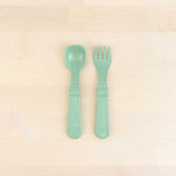 sage Replay spoon and fork set made out of recycled plastic Mikki and Me Kids
