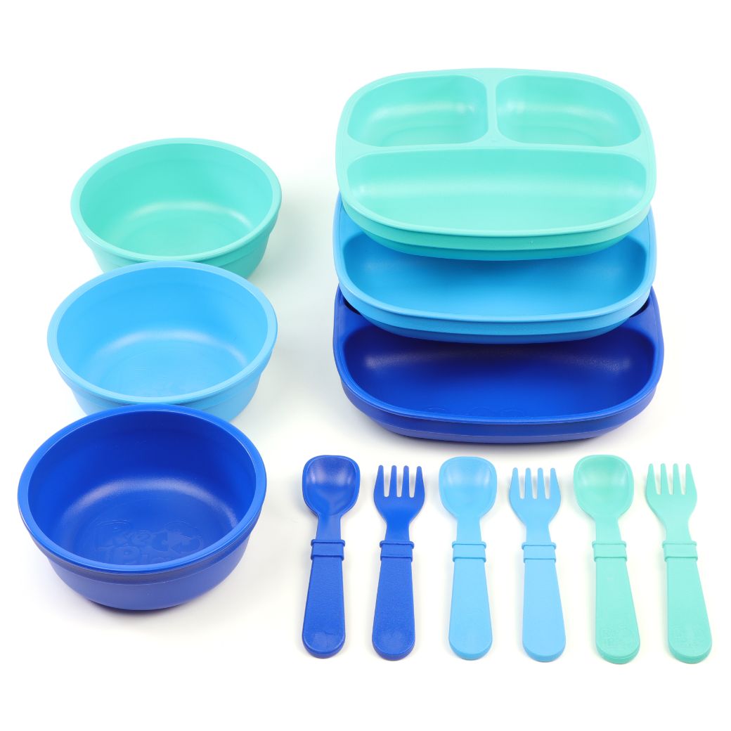 Replay Divided Plate, Bowl & Cutlery Combo - True Blue