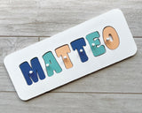 Personalised Name Puzzle - Navy, aqua, apricot