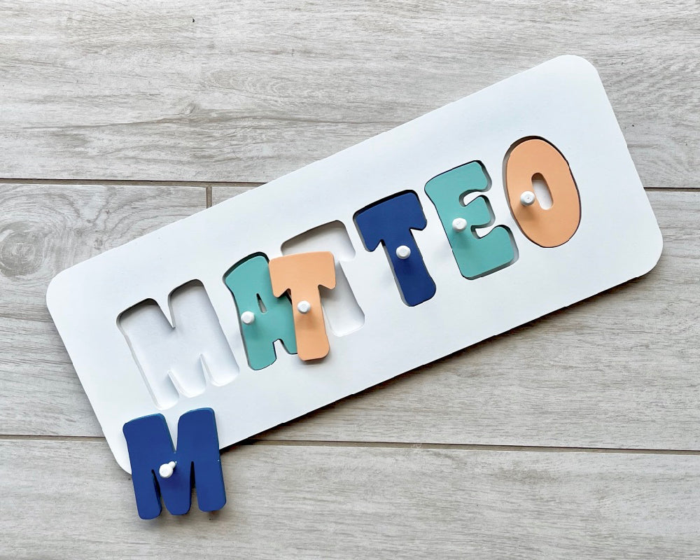 Personalised Name Puzzle - Navy, aqua, apricot