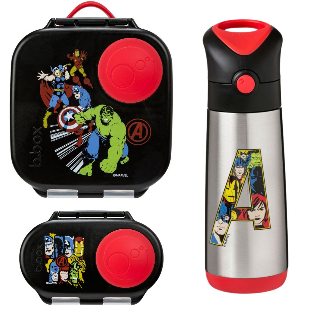 b.box Avengers Mini Bundle - Lunchbox, Snackbox & Drink Bottle