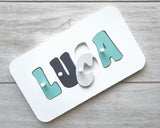 Personalised Name Puzzle - Aqua & Greys