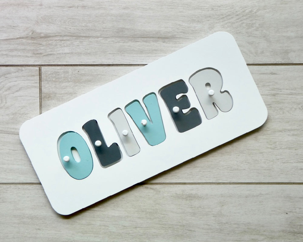 Personalised Name Puzzle - Aqua & Greys