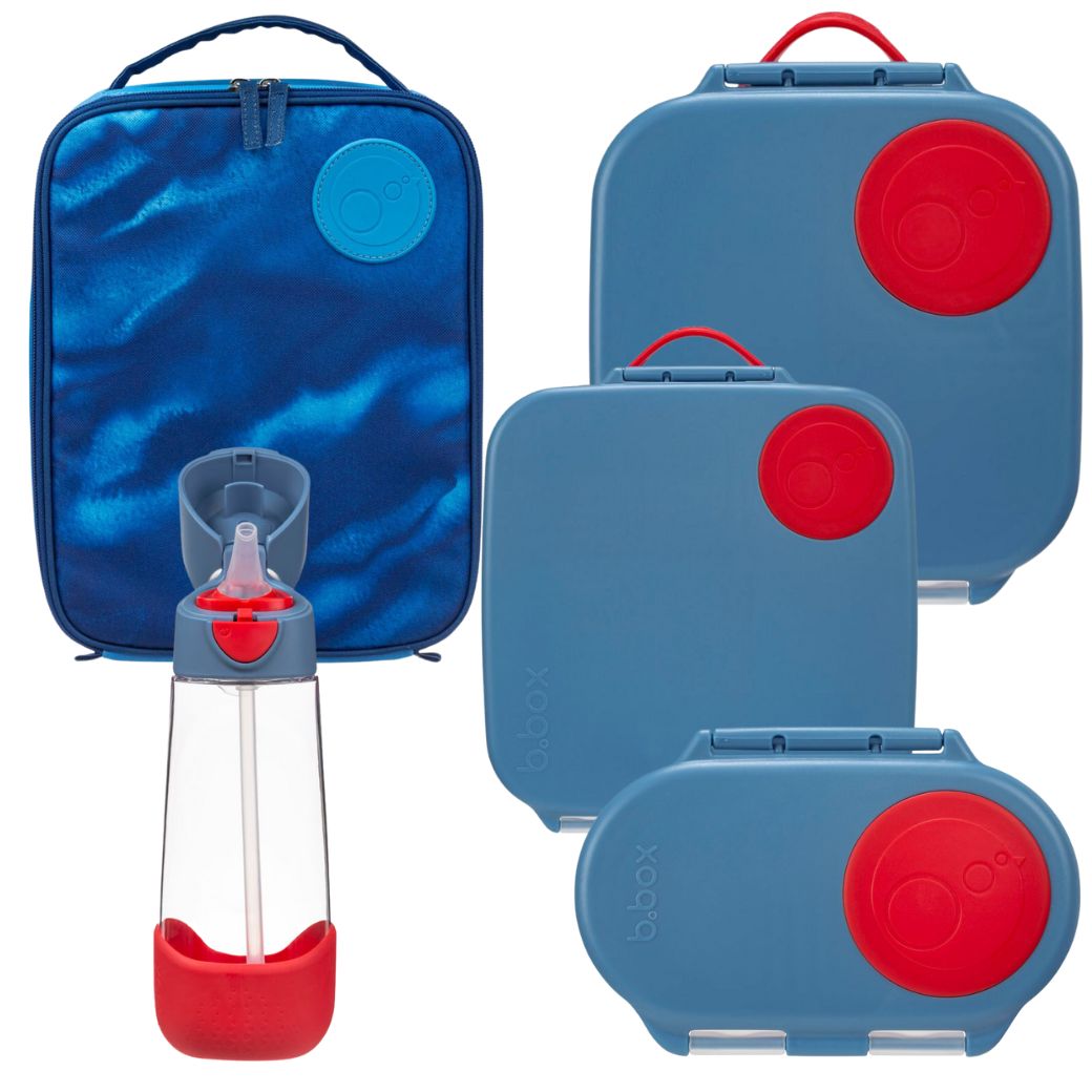 B.Box Ultimate Blue Blaze Bundle - Lunch Bag, Large, Mini, Snackbox & Drink Bottle