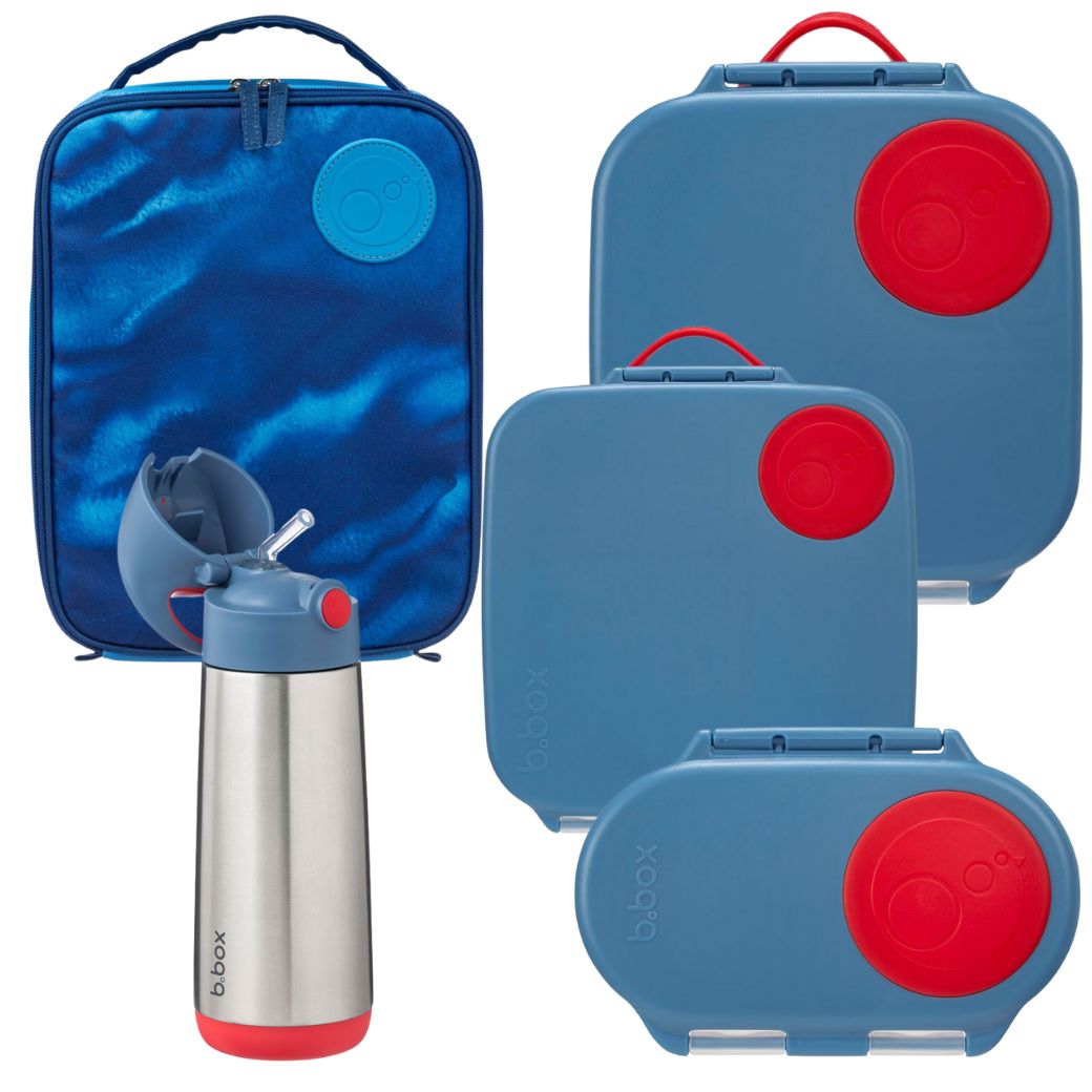 B.Box Ultimate Blue Blaze Bundle - Lunch Bag, Large, Mini, Snackbox & Drink Bottle