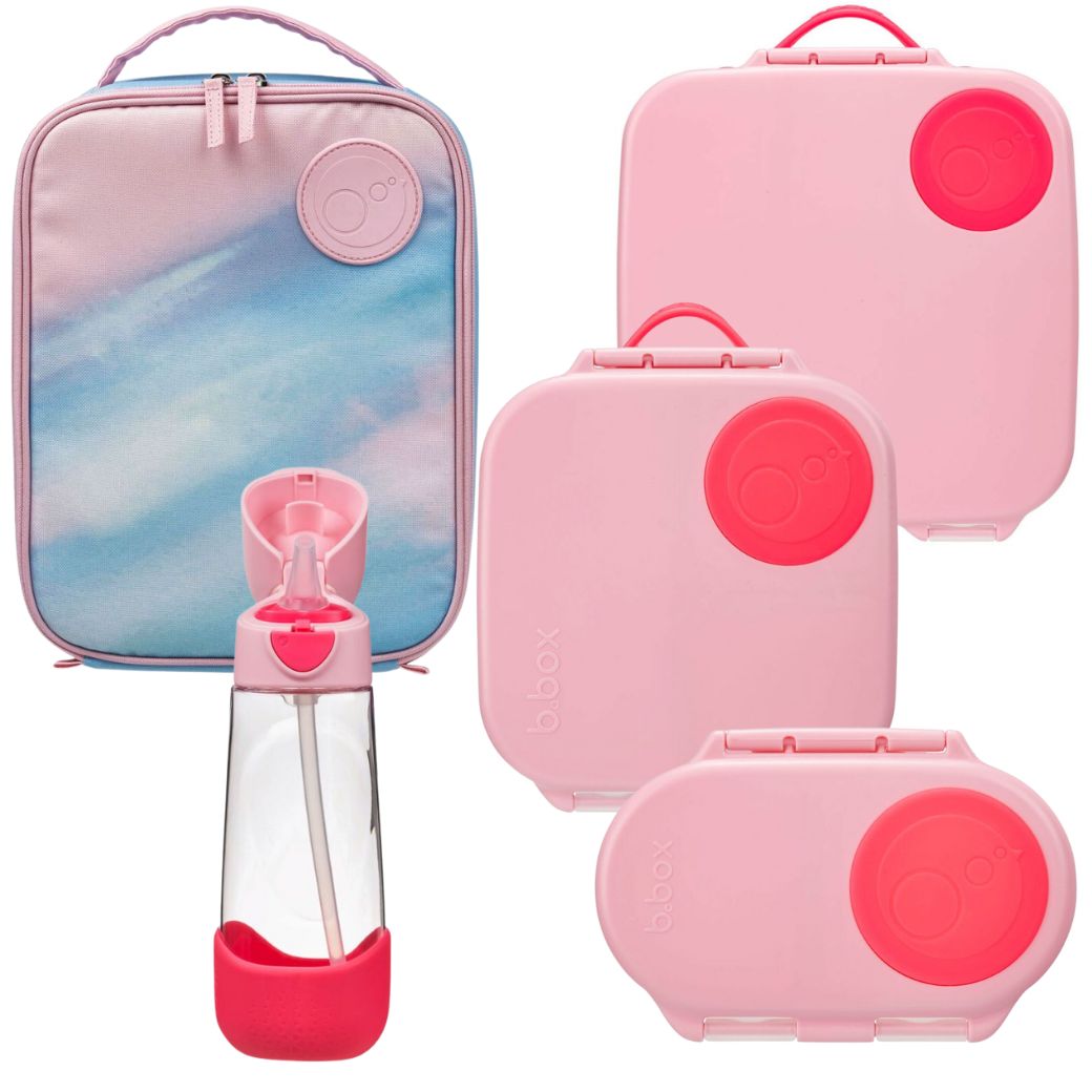 B.Box Ultimate Flamingo Fizz Bundle - Lunch Bag, Large, Mini, Snackbox & Drink Bottle