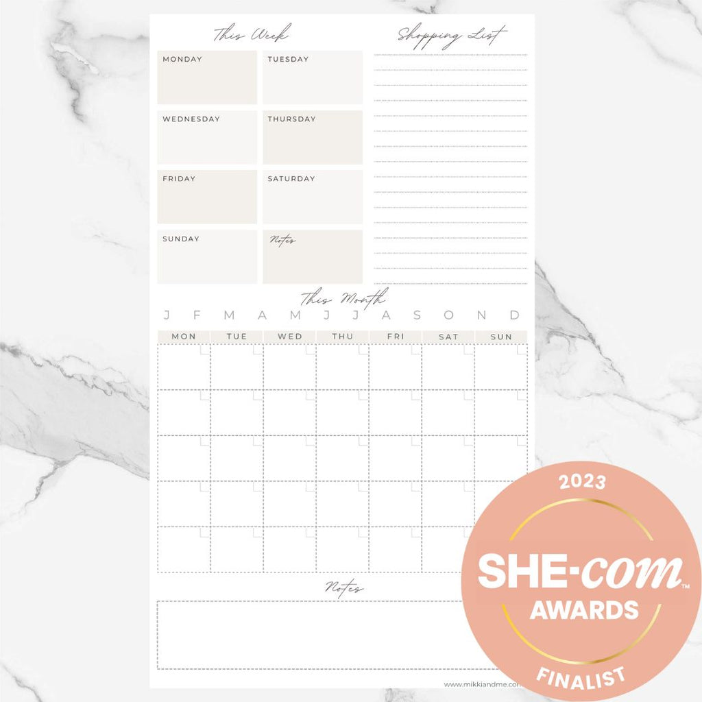 magnetic fridge planner with space for planning out your month, week, shopping list and meal planner | Mikki and Me
