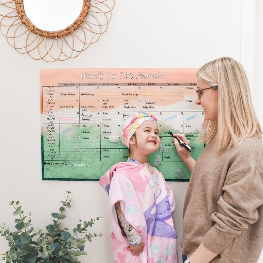 Award winning personliased acrylic monthly wall planner for families | Mikki and Me