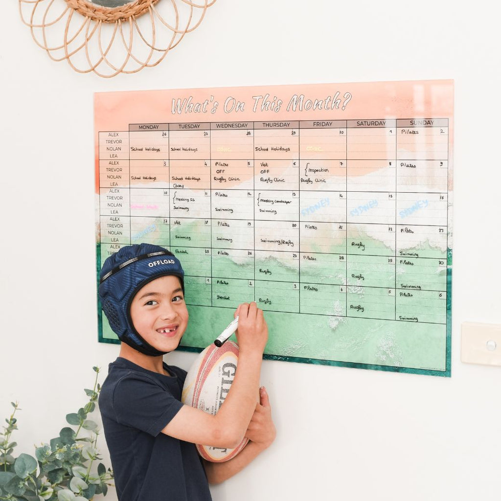 Award winning personliased acrylic monthly wall planner for families | Mikki and Me