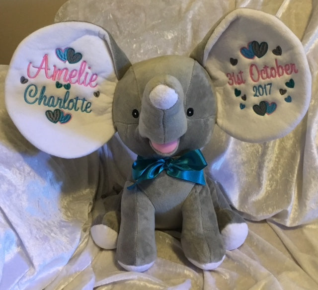 Personalised Grey Dumble Elephant Cubbie - Mikki and Me Kids