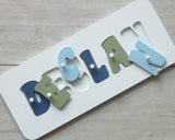 Hand made personalised name puzzle - Blues and Green - Mikki and Me Kids