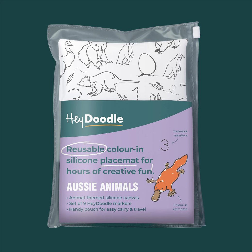 Aussie animals hey doodle reusable silicone drawing mat for kids, keep kids entertained while at restaurants, cafes and travelling - Mikki and Me Kids