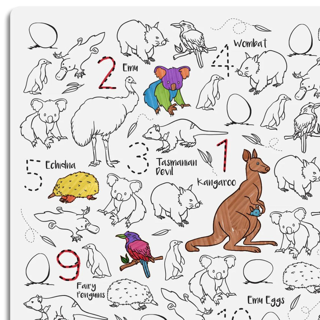 Aussie animals hey doodle reusable silicone drawing mat for kids, keep kids entertained while at restaurants, cafes and travelling - Mikki and Me Kids