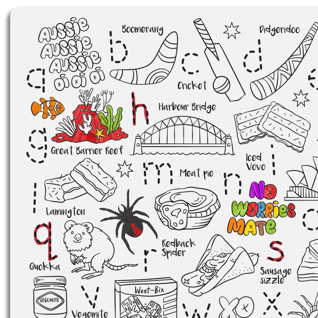 Aussie icons hey doodle reusable silicone drawing mat for kids, keep kids entertained while at restaurants, cafes and travelling - Mikki and Me Kids