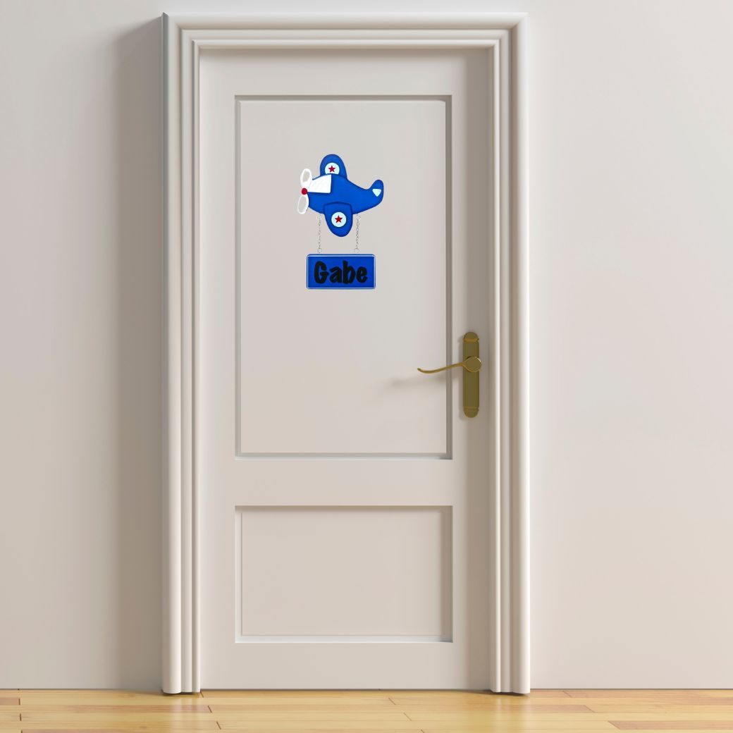 Kids personalised, decorative, and hand made door plaque - Plane Blue - Mikki & Me Kids