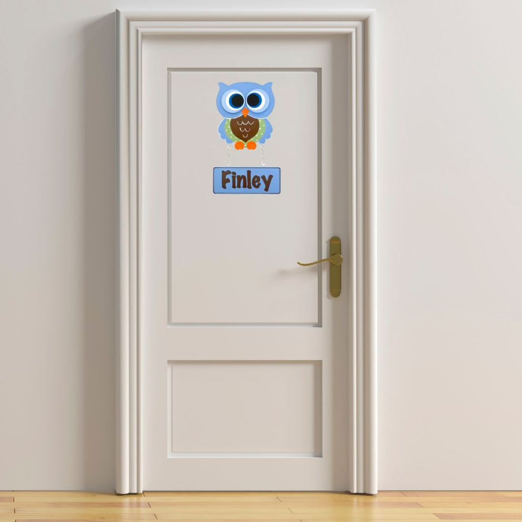 Kids personalised, decorative, and hand made door plaque - Owl Boy - Mikki & Me Kids