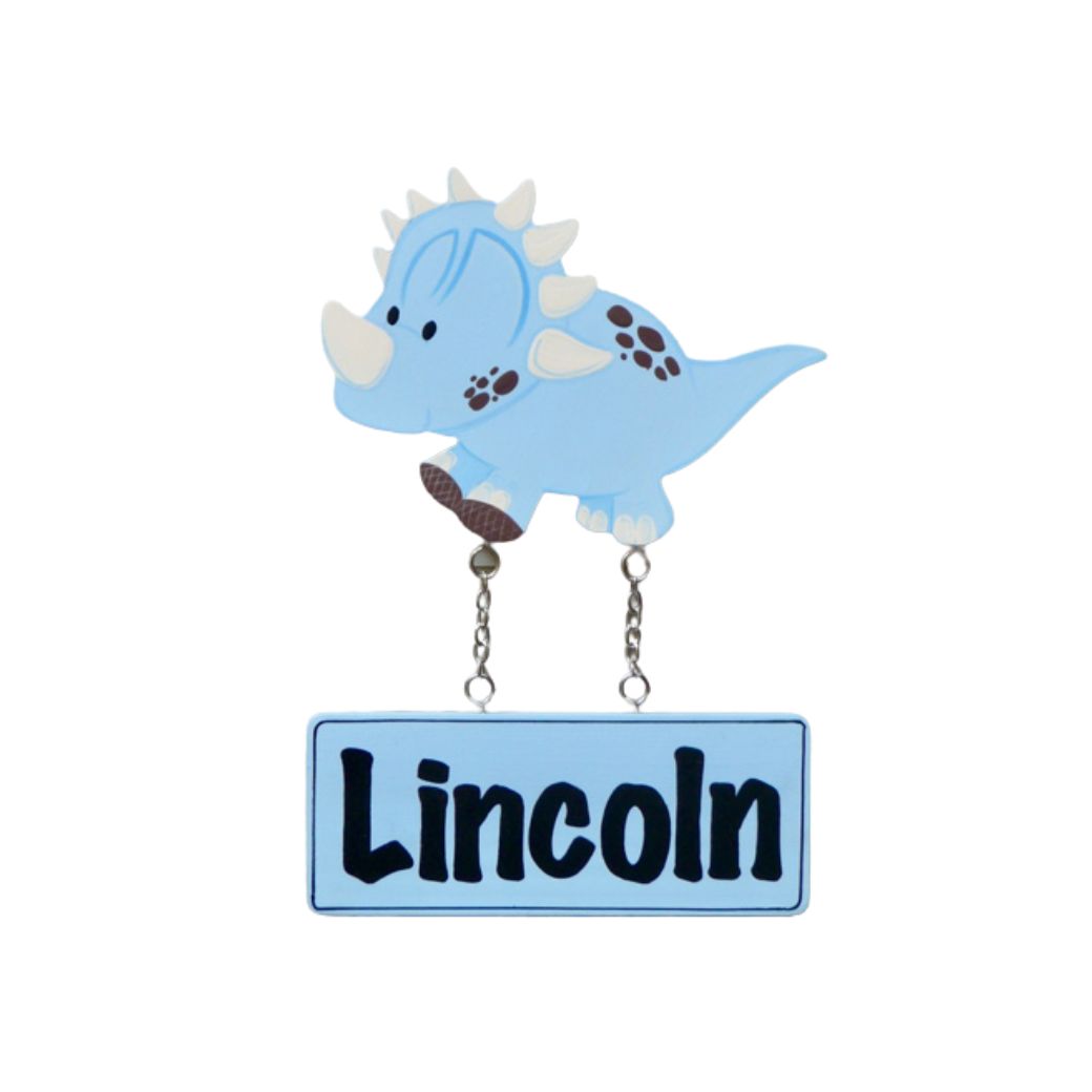 Kids Door Plaque - Dinosaur Blue