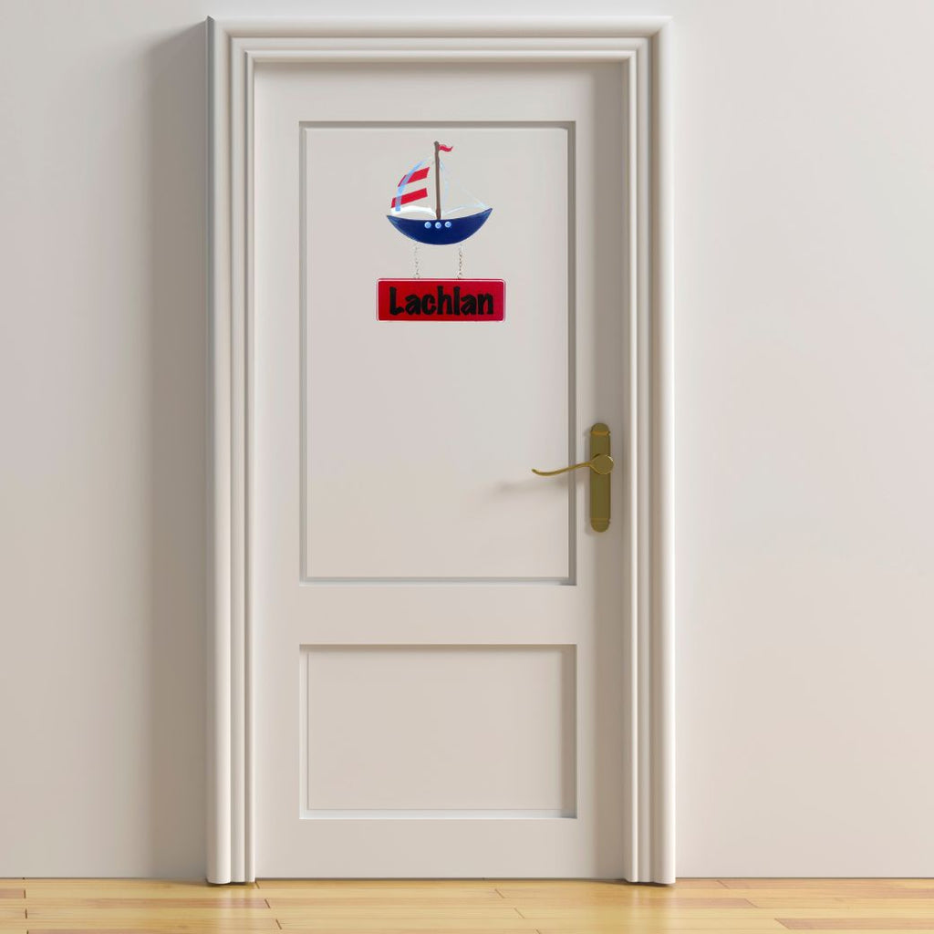 Kids personalised, decorative, and hand made door plaque - Sailing Boat - Mikki & Me Kids