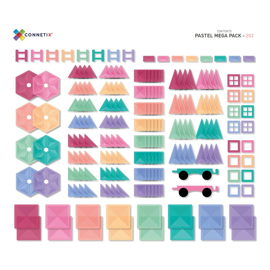 Connetix 202 piece pastel mega creative pack of magnetic tiles for kids - Mikki and Me Kids