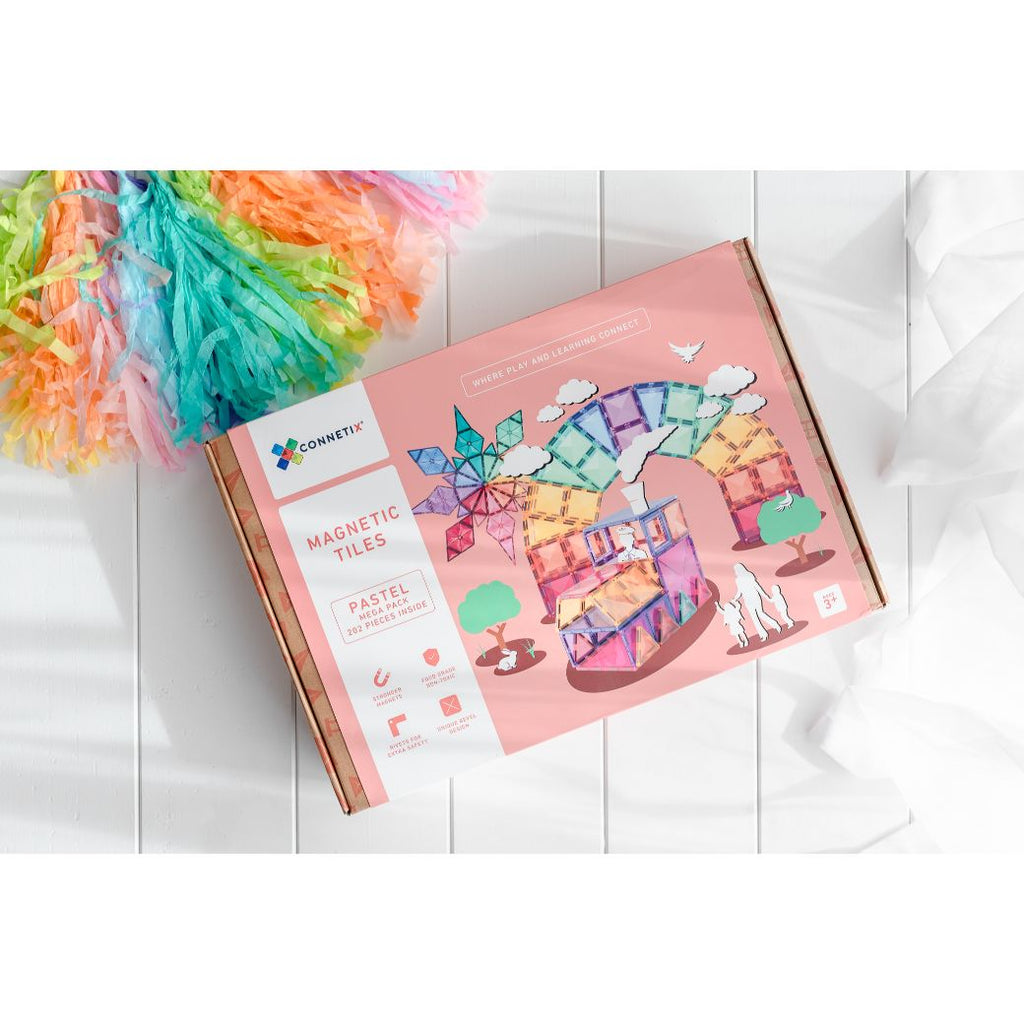 Connetix 202 piece pastel mega creative pack of magnetic tiles for kids - Mikki and Me Kids