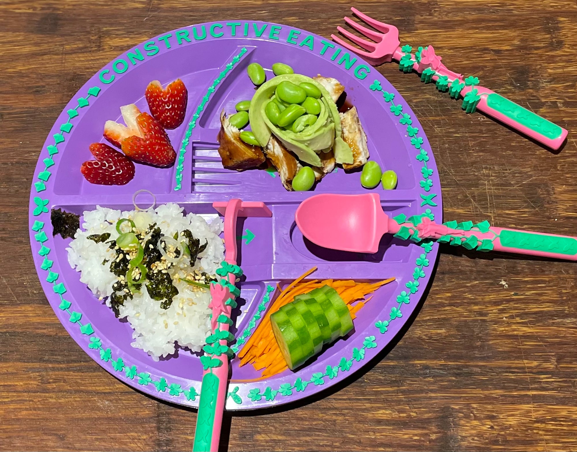 garden fairy theme dinnerware and tableware for kids, including utensils/cutlery plate and placemat, made by constructive eating - Mikki and Me Kids