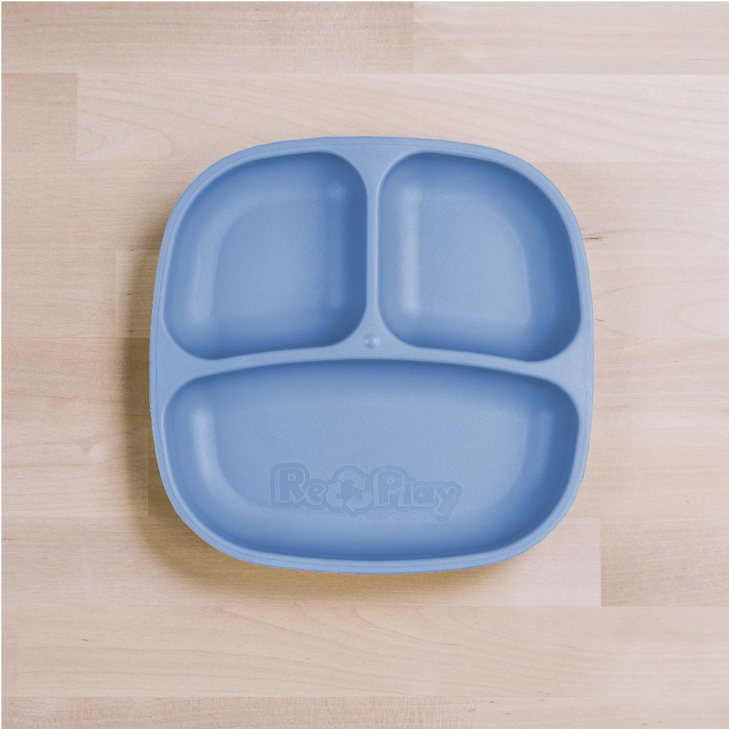 denim blue Replay divided plate made out of recycled plastic   Mikki and Me Kids