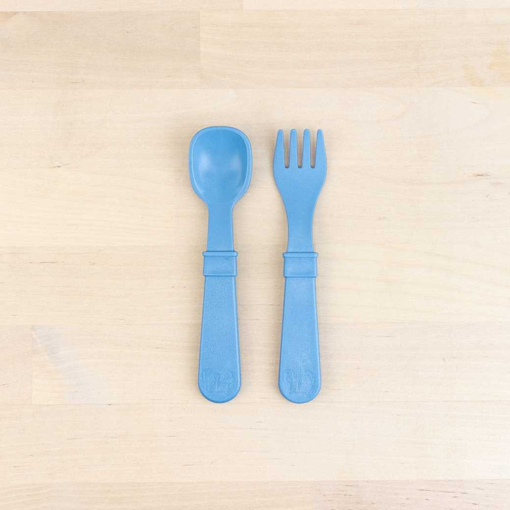 denim Replay spoon and fork set made out of recycled plastic   Mikki and Me Kids