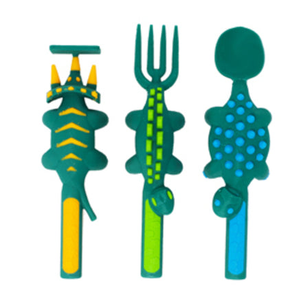 constructive eating dinosaur cutlery utensils for kids and toddlers - Mikki and Me Kids