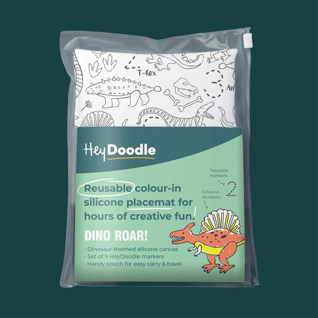 dinosaur hey doodle reusable silicone drawing mat for kids, keep kids entertained while at restaurants, cafes and travelling - Mikki and Me Kids