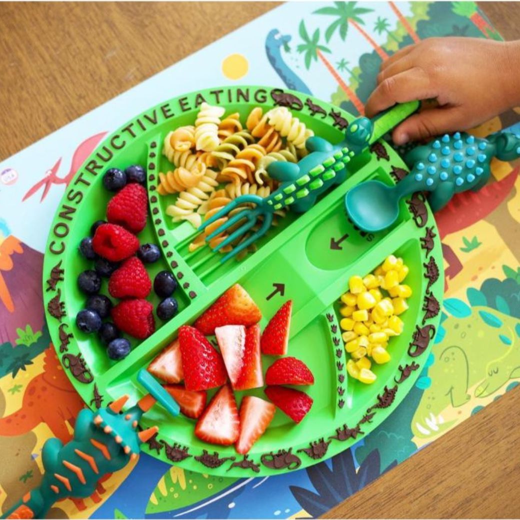 constructive eating dinosaur themed plate for kids - Mikki and Me Kids